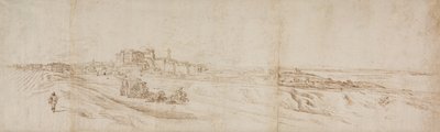Kilátás a Castello Bracciano-ra, Róma közelében, kocsival és figurákkal alkotó: Jacques Callot