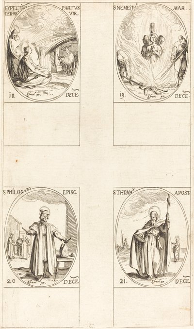 Várjuk a Szűz születését; Szent Nemezius; Szent Filogonius; Szent Tamás alkotó: Jacques Callot