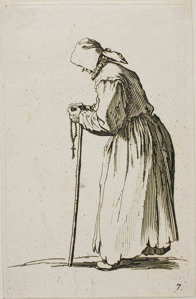 Koldusasszony rózsafüzérrel, hetedik tányér a The Beggars-ből alkotó: Jacques Callot