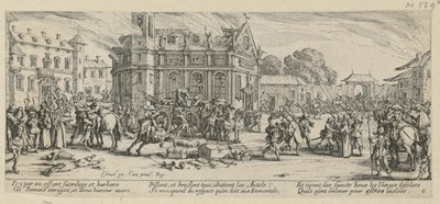 Egy kolostor lerombolása, a „Háború borzalmai” sorozat 6. lapja alkotó: Jacques Callot