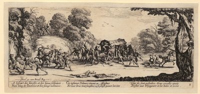 Támadás egy postakocsi ellen, a „A háború szörnyűségei” című sorozat 8. része alkotó: Jacques Callot