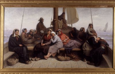 Osztriga horgászat egy csónak fedélzetén - Eugene Feyen (1815-1908) festménye, n.d. alkotó: Jacques Eugene Feyen