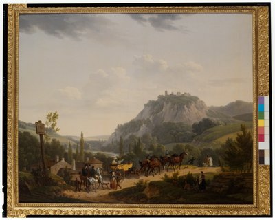 Utazók csoportja egy tájban alkotó: Jacques Francois Joseph Swebach