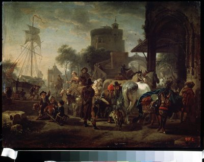 A lóvásár (A lóvásár). Jacques-Francois (Jacques Francois) Joseph Swebach (1769-1823) festménye. Olaj, vászon, 24 x 42 cm alkotó: Jacques Francois Joseph Swebach