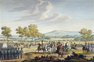 A birodalmi gárda manőverezése a két császár jelenlétében Tilsitben, 1807. június 28., vésette Edme Bovinet (1767-1832) (akvatinta) alkotó: Jacques Francois Joseph Swebach