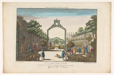 Gezicht op de Jardin des Marchands te Parijs Kert Párizs egyik kapujánál (cím a tárgyon) alkotó: Jacques Gabriel Huquier