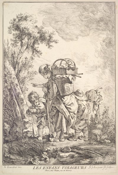 Utazó gyerekek, a 18. század közepe-vége. alkotó: Jacques Gabriel Huquier