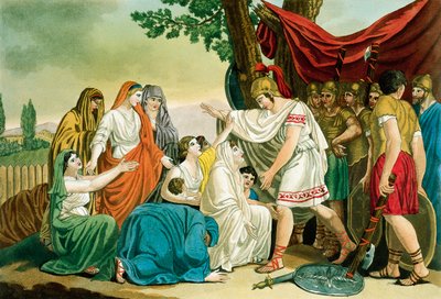 Coriolanus, Jacques Grasset de Saint-Sauveur (1757-1810), metszet az ókori Rómából, vagy történelmi és képi leírása mindennek, ami a római néppel, katonaságukkal, szokásaikkal, vallási és közéletével kapcsolatos alkotó: Jacques Grasset de Saint Sauveur