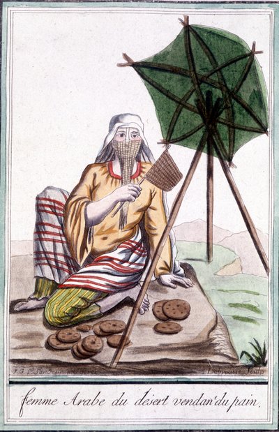 Sivatagi arab nő kenyeret árul – Grasset St Sauveur „” Utazások enciklopédiájában”, szerk. 1796 alkotó: Jacques Grasset de Saint Sauveur