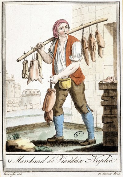 Húskereskedő Nápolyban – a párizsi Grasset St Sauveur „” utazások enciklopédiájában” alkotó: Jacques Grasset de Saint Sauveur