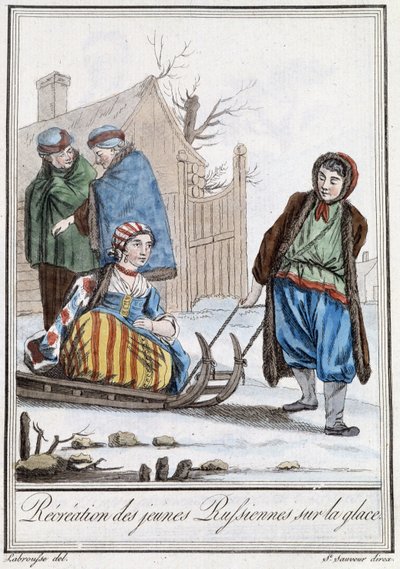 Fiatal oroszok kikapcsolódása szánkón (oroszok) - Grasset Saint Sauveur „” Utazások enciklopédiájában”, szerk. Párizs 1796 alkotó: Jacques Grasset de Saint Sauveur