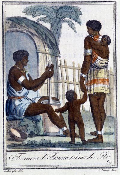 Issinie-i nők a rizst ütve – Grasset St Sauveur „” Utazások enciklopédiájában”, szerk. 1796 alkotó: Jacques Grasset de Saint Sauveur