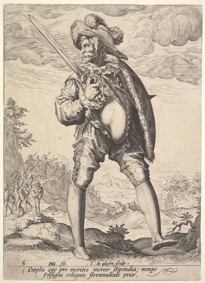 Katona, széles karddal és pajzzsal felszerelve, a Tisztek és katonák könyvéből, 1587. alkotó: Jacques II de Gheyn