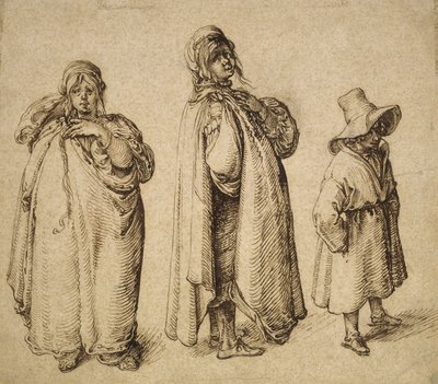 Két tanulmány egy roma nőről és egy roma fiúról egy nagy kalapban, 1605 körül alkotó: Jacques II de Gheyn