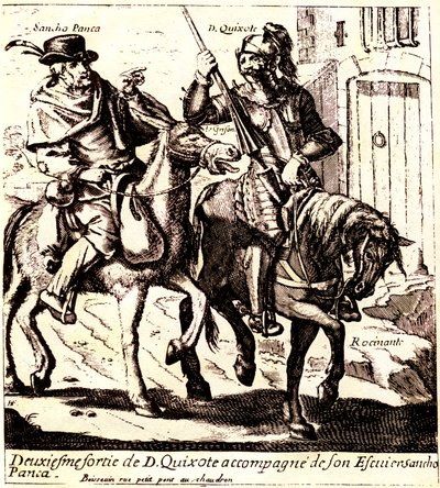 Don Quijote a Rossinante-on, Sancho Panca kíséretében a szamár Grisonon, 1640 körül (illusztráció) alkotó: Jacques Lagniet