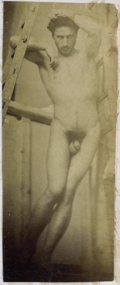 Egy faállványon lógó férfi aktmodell tanulmányozása Jacques de Lalaing műtermében alkotó: Jacques Lalaing (attributed to)