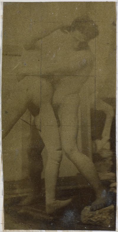 Egy álló és egy próbababával birkózó férfi aktmodell tanulmányozása Jacques de Lalaing műtermében, esetleg előtanulmány a Birkózók című festményhez alkotó: Jacques Lalaing (attributed to)