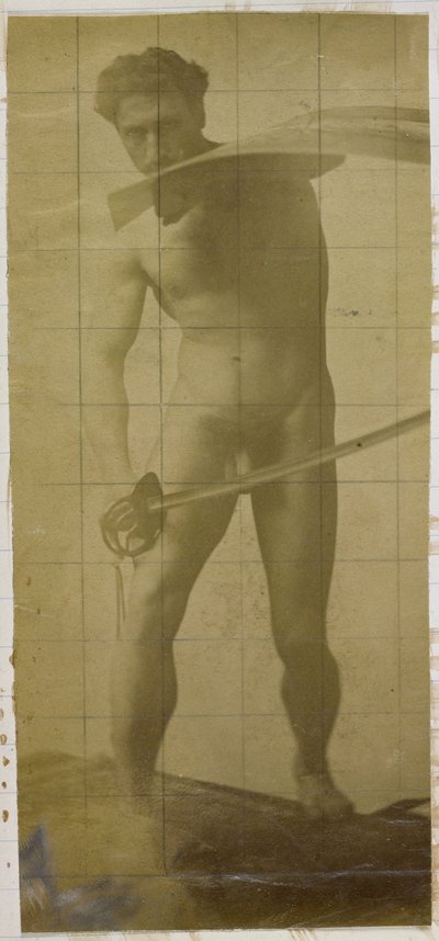 Egy férfi aktmodell tanulmányozása, karddal és pajzzsal a kezében, Jacques de Lalaing stúdiójában alkotó: Jacques Lalaing (attributed to)