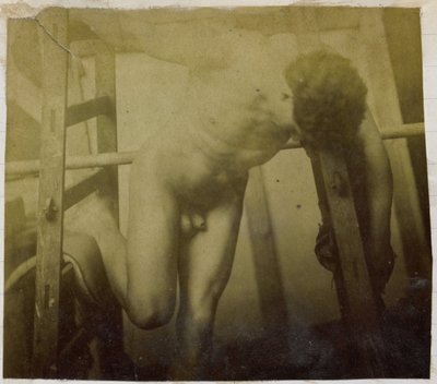 Egy faállványban előredőlő férfi akt modell tanulmányozása Jacques de Lalaing stúdiójában alkotó: Jacques Lalaing (attributed to)