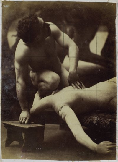 Tanulmányozás egy férfi meztelen modellről, aki egy próbababával birkózik Jacques de Lalaing stúdiójában alkotó: Jacques Lalaing (attributed to)