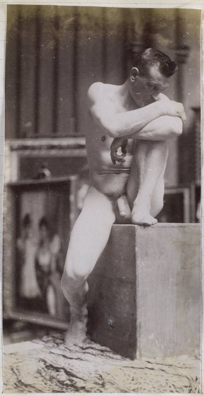 Egy ülő férfi meztelen modell tanulmányozása Jacques de Lalaing stúdiójában alkotó: Jacques Lalaing (attributed to)