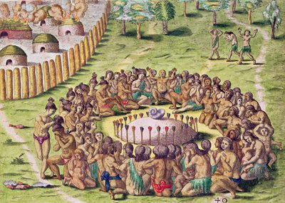 Hogyan temetik el a főnököt, a „Brevis Narratio…”-ból, Theodore de Bry vésette 1528-1598) Frankfurtban, 1591 alkotó: Jacques Le Moyne