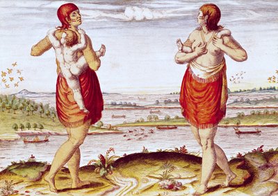 Hogyan hordják gyermekeiket a dasamonquepeuci nők, az „Admiranda Narratio…” című művéből, Theodore de Bry (1528-88) metszete, 1585-88 alkotó: Jacques Le Moyne
