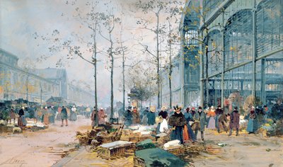 Les Halles, Párizs (ceruza és gouache papíron) alkotó: Jacques Lieven