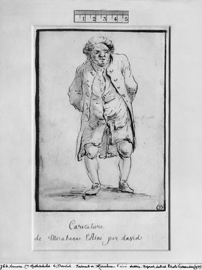 Honore Gabriel Riqueti, Comte de Mirabeau karikatúrája (toll és barna tinta és szürke mosás papíron) alkotó: Jacques Louis David