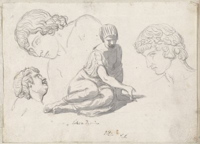 Kockadobó és egyéb tanulmányok az ókori szobrok után alkotó: Jacques Louis David