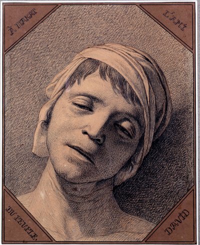 Tanulmány a természetről az 1793. július 13-án meggyilkolt Jean Paul Marat (1763-1793) fejéről Jacques Louis David (1748-1825) rajza. Mérete 0,27 x 0,21 m Versailles-i kastélymúzeum alkotó: Jacques Louis David