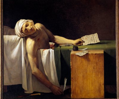 Francia forradalom: „” Jean Paul Marat (1743-1793) meggyilkolták a fürdőkádjában 1793. július 13-án” Jerome Martin Langlois (1779-1838), Jacques Louis David műhelyének tagja festménye. 19. század alkotó: Jacques Louis David