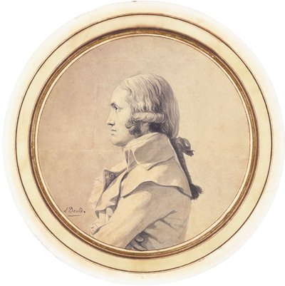 Joseph-Nicolas Barbeau Dubarran portréja, félalakos, karba tett kézzel alkotó: Jacques Louis David