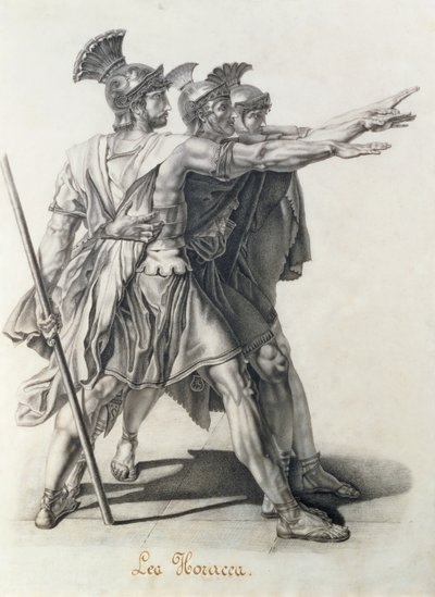 A Horatiusok esküje, a Horatiusok részlete (ceruza) alkotó: Jacques Louis David