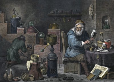 Az alkímista. Jacques-Louis Pérée metszete. 17. század. alkotó: Jacques Louis Perée