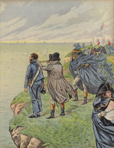 Bonaparte Napóleon a flottáját szemléli, amint elindulnak Boulogne-ból alkotó: Jacques Marie Gaston Onfray de Breville (Job)