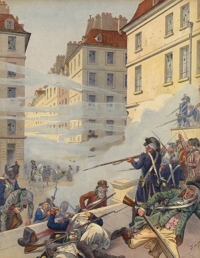 Forradalmi zavargások Franciaország utcáin alkotó: Jacques Marie Gaston Onfray de Breville (Job)