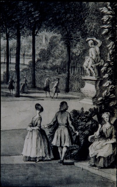 Részlet a „The Poplar Grove, Lord Burlington Chiswick Villájában” (toll és tinta akvarellel papíron) alkotó: Jacques Rigaud