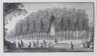 "The Poplar Grove, Lord Burlington Chiswick-villája" (toll és tinta akvarellel papíron) alkotó: Jacques Rigaud