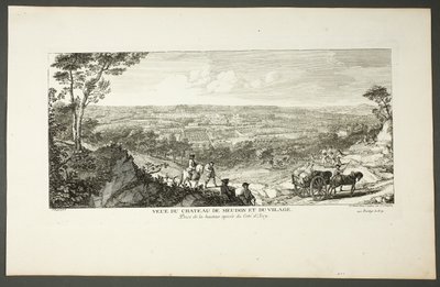 A meudoni királyi palota és a falu látképe, a Le Château de Meudon sorozatból alkotó: Jacques Rigaud