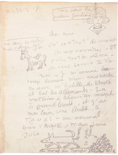 Autogram levél rajzokkal alkotó: Jacques Vache