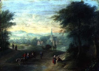 Hegyvidéki folyó táj (olaj a panelen) alkotó: Jacques Willem Blarenberghe