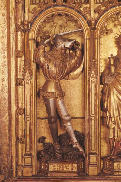 Keresztrefeszítés oltárképe, Szent György részlet a bal oldali tábláról, a Chartreuse de Champmol-templomból, 1391 körül (aranyozott fa) alkotó: Jacques de Baerze or Baers