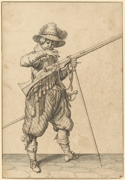 Egy katona az őrségben fújja a gyufát alkotó: Jacques de Gheyn II