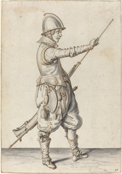 Elegánsan öltözött katona ütögeti a nyakát alkotó: Jacques de Gheyn II
