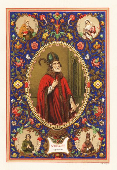 Szent Hilary, Poitiers püspökének portréja gérrel és görbülettel, a lombozat dekoratív szegélyén belül alkotó: Jacquet Jacquet