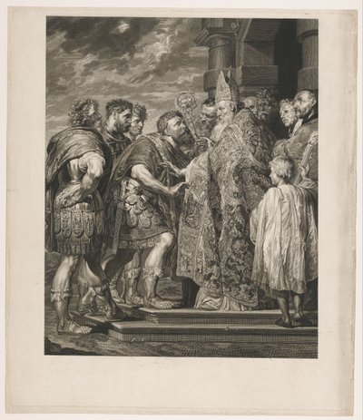 Szent Ambrosius megtagadja Theodosius császár belépését a milánói templomba alkotó: Jakob Matthias Schmutzer