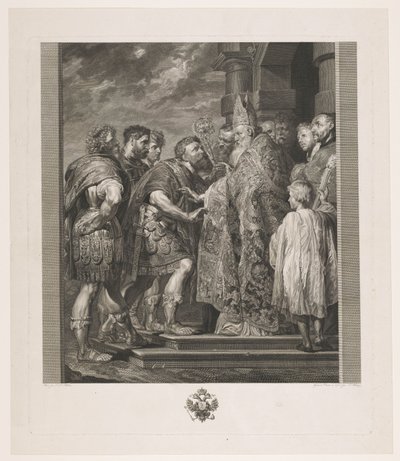 Szent Ambrosius megtagadja Theodosius császár belépését a milánói templomba alkotó: Jakob Matthias Schmutzer