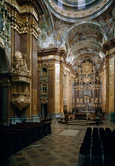 Jakob Prandtauer (1660-1726) építész által tervezett melki bencés templom belső képe, Johann Michael Rottmayr (1656-1730) freskói. Melk, Ausztria alkotó: Jakob Prandtauer