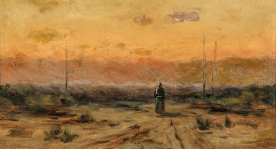 Nő a tengerparton napkeltekor. alkotó: Jakub Schikaneder